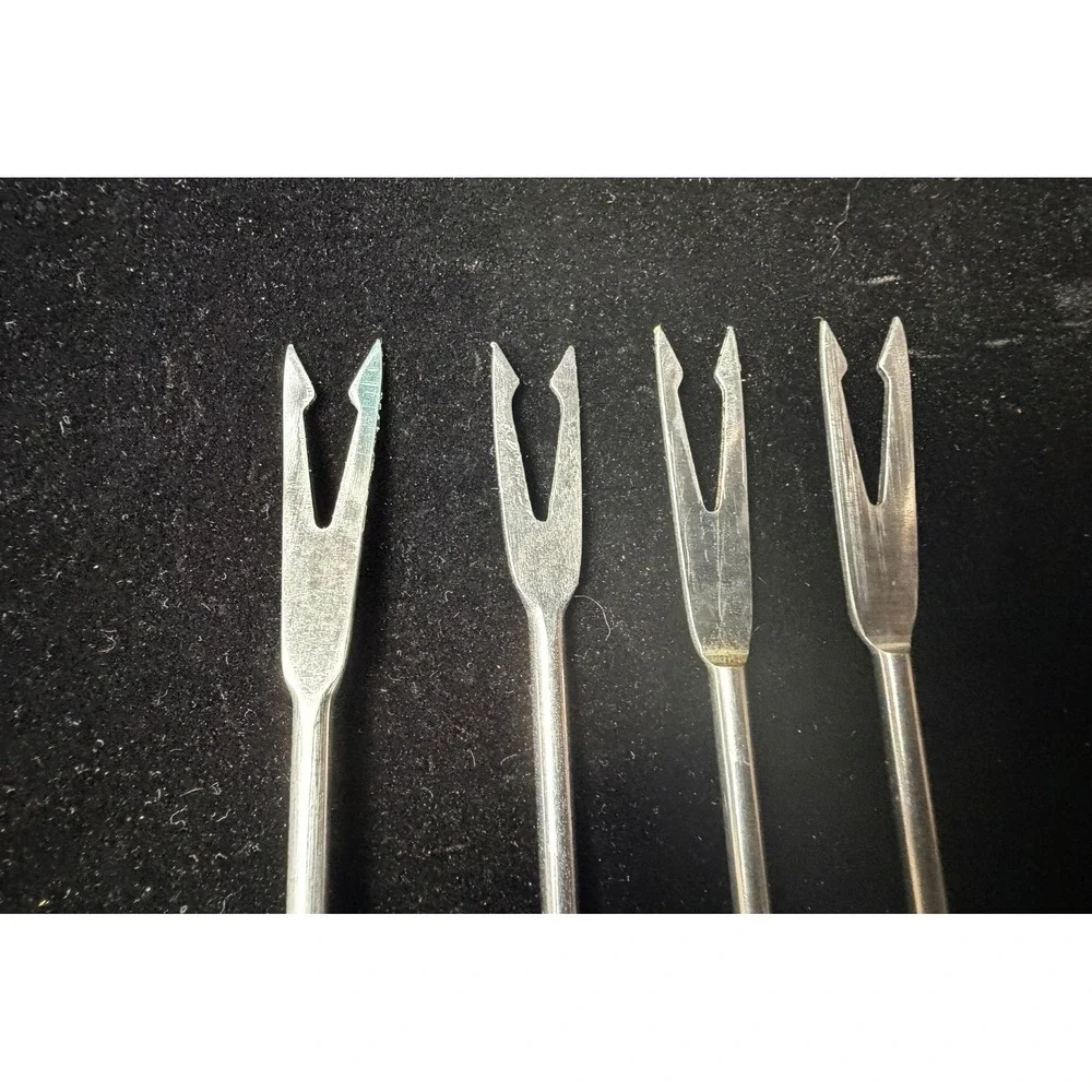 Vintage Fondue Forks Set of 4 Wood Handle Stainless Steel Color Coded Skewers